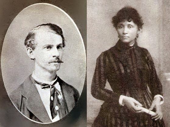 Two black and white photos, one of Albert Parsons on the left and Lucy Parsons on the right. Photo Source: Commander’s Herald.