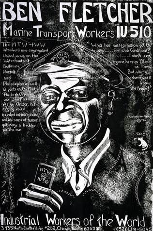 A black and white hand-drawn poster of Fletcher promoting his leadership as part of the IWW, published in 1979. Photo Source: libcom.com