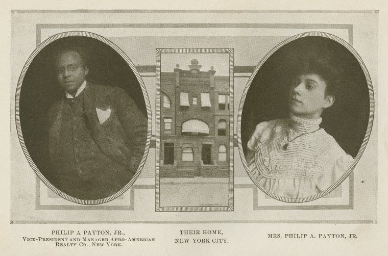 A graphic depicting images of Payton, left, and his wife, Maggie, right, on either side of a drawing of their home in Harlem in the center. Photo Source: Take Walks