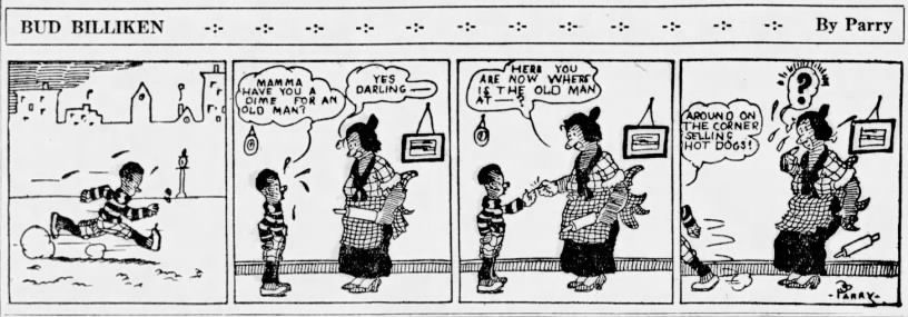 A black and white comic strip for the youth readers of the Chicago Defender, which depicts a kid cheekily getting money from his mother. Published on January 30, 1926. Photo Source: Wikimedia Commons