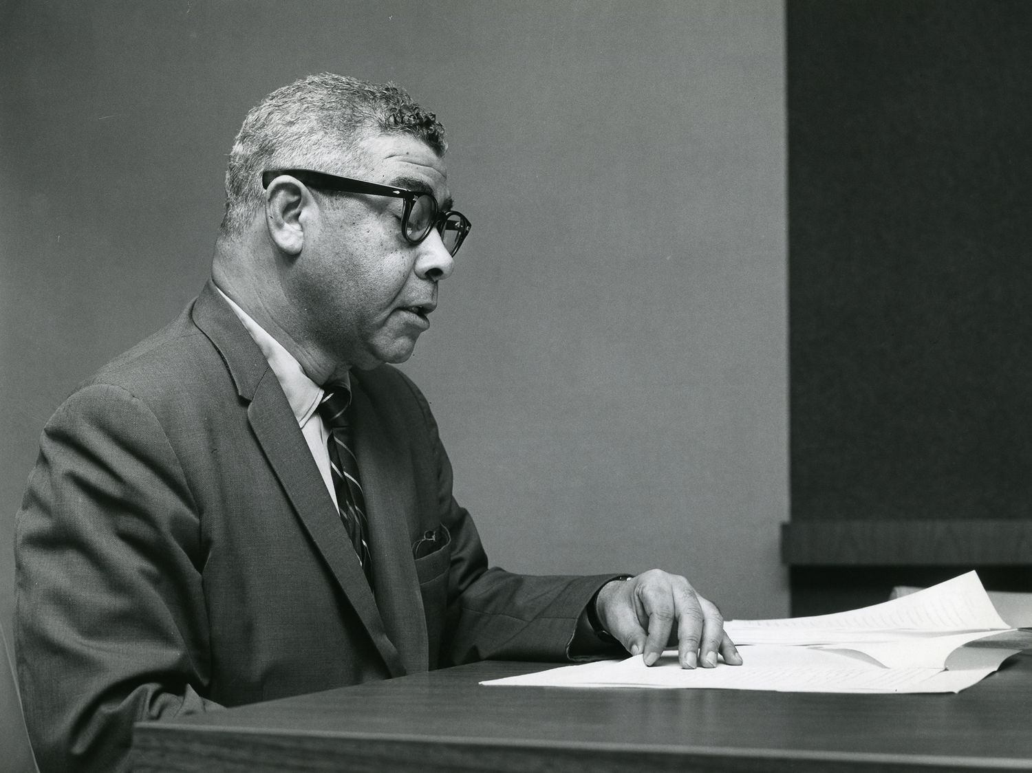 A black and white photograph of Calloway announcing his candidacy for Missouri's First Congressional District in 1968. Photo Source: State Historical Society of Missouri, Ernest Calloway Papers